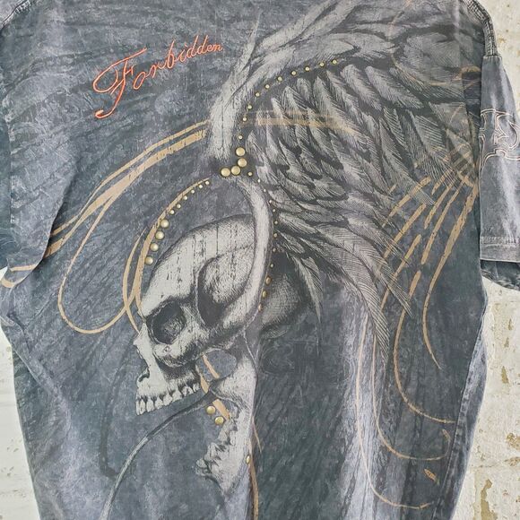 UHL STUDIOS MENS FORBIDDEN SKULL T-SHIRT FADED BLACK GRAPHIC TEE BIKER SZ 2XL - Picture 4 of 9